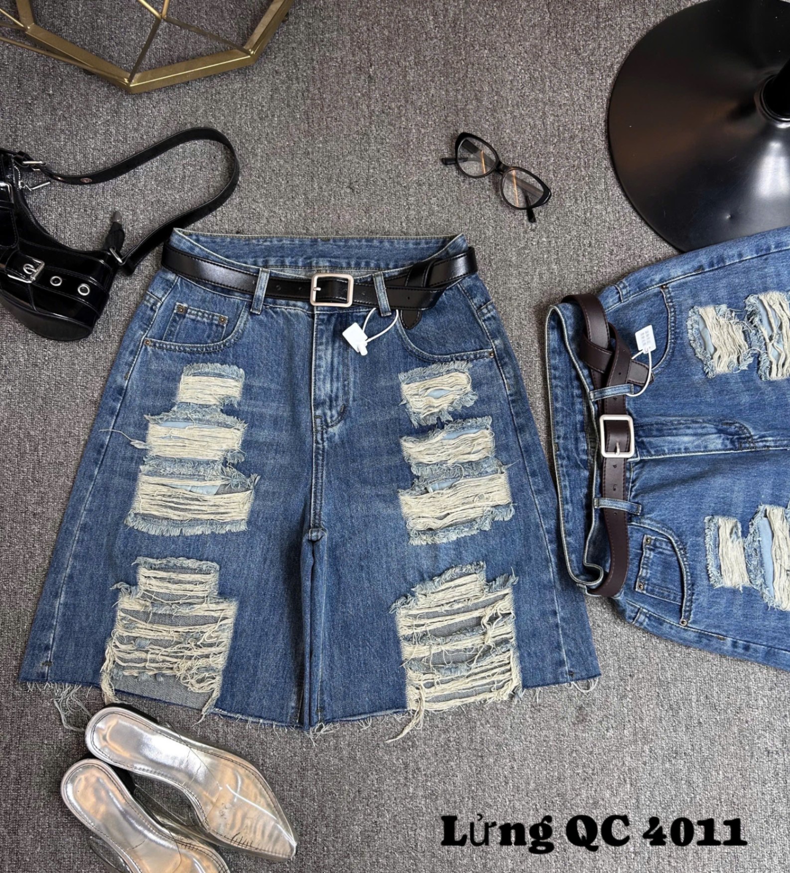 BIGSIZE-Quần short jean lửng rách bigsize T- QSJ4011