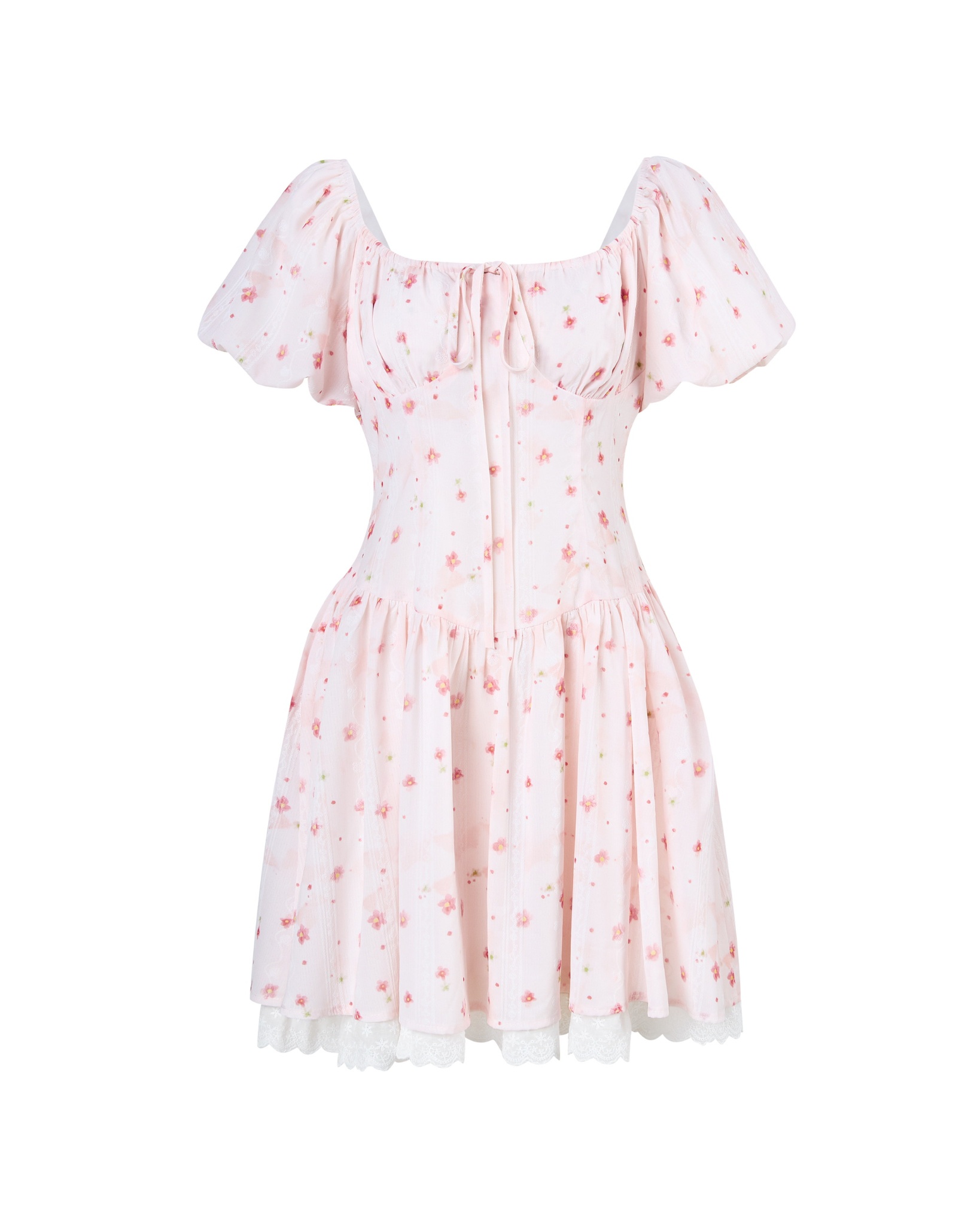 BIGSIZE- Đầm hoa nhún ngực phối ren V-DA183