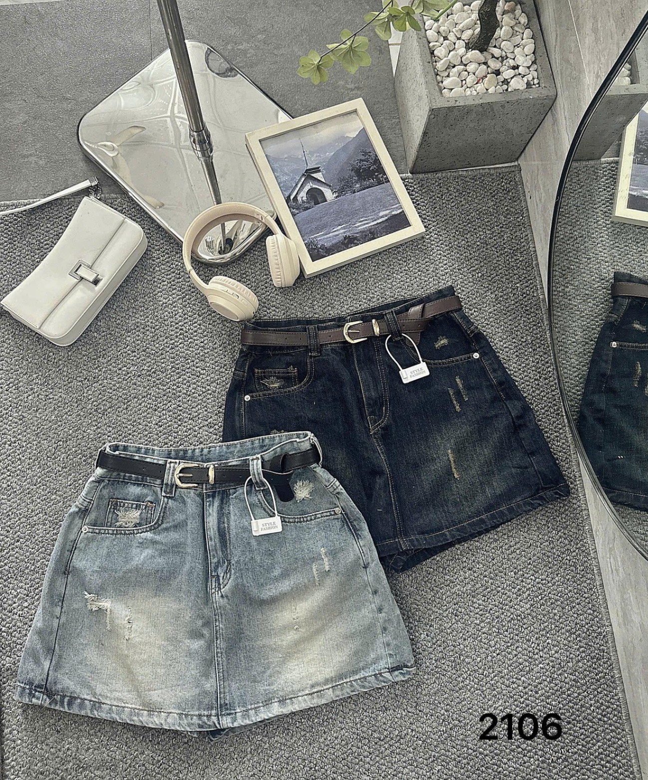 BIGSIZE - Quần váy jean rách T-QVJ2106