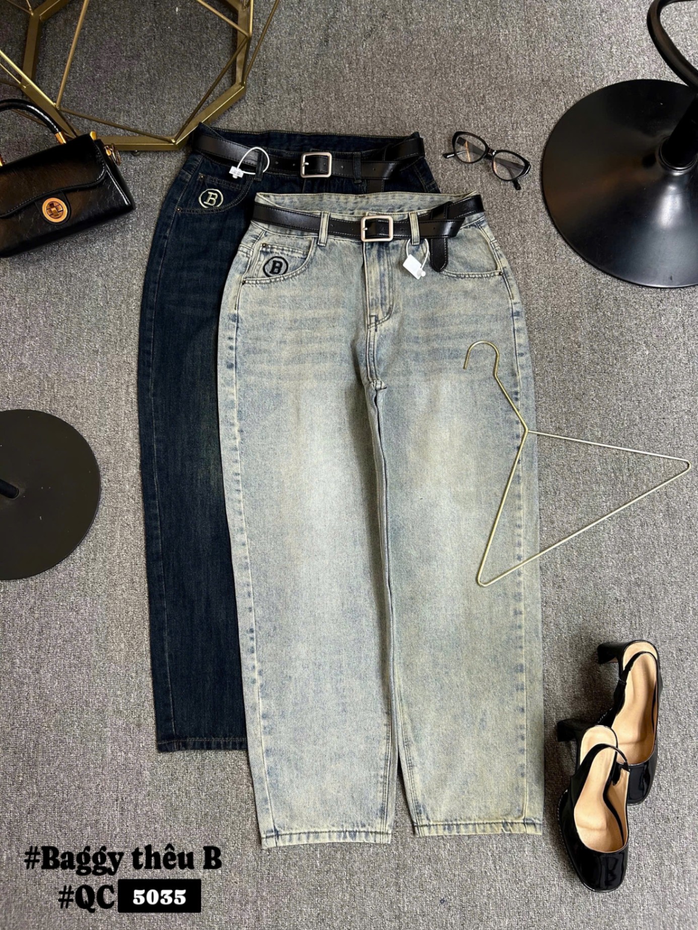 BIGSIZE- Quần jean baggy thêu B T-QJ5035