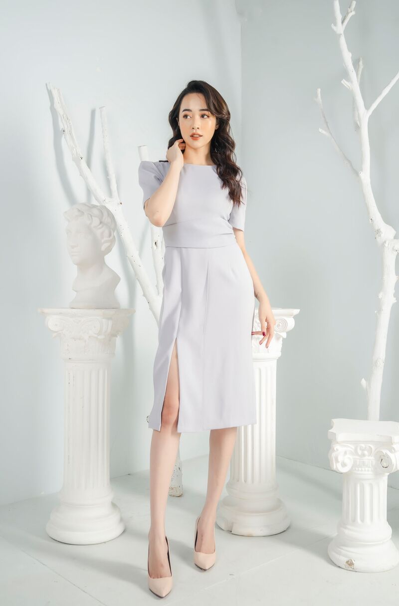 Váy công sở nữ dáng dài chiết eo thanh lịch 9LF6818011