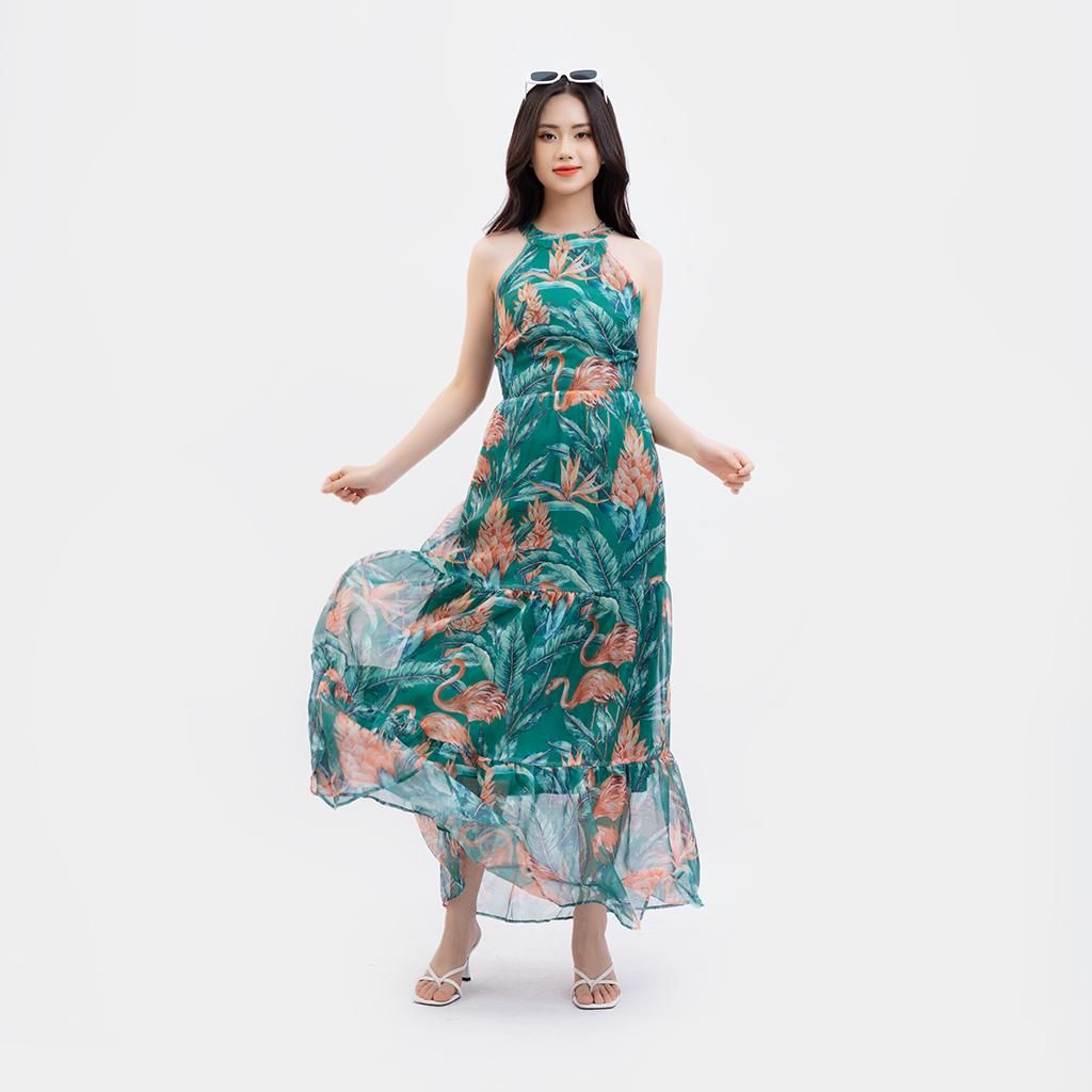 Váy dự tiệc cổ yếm dáng dài vải lụa màu hồng phấn Julina Ruby Satin Oyster  - JF910A | Shopee Việt Nam