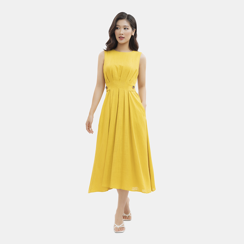Đầm nữ cổ V buộc dây thân dưới nhún xoè rộng hở lưng thân sau thiết kế thoáng mát, không nhăn SPEARL - 22LF6896054