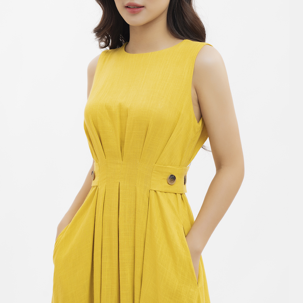Đầm nữ cổ V buộc dây thân dưới nhún xoè rộng hở lưng thân sau thiết kế thoáng mát, không nhăn SPEARL - 22LF6896054