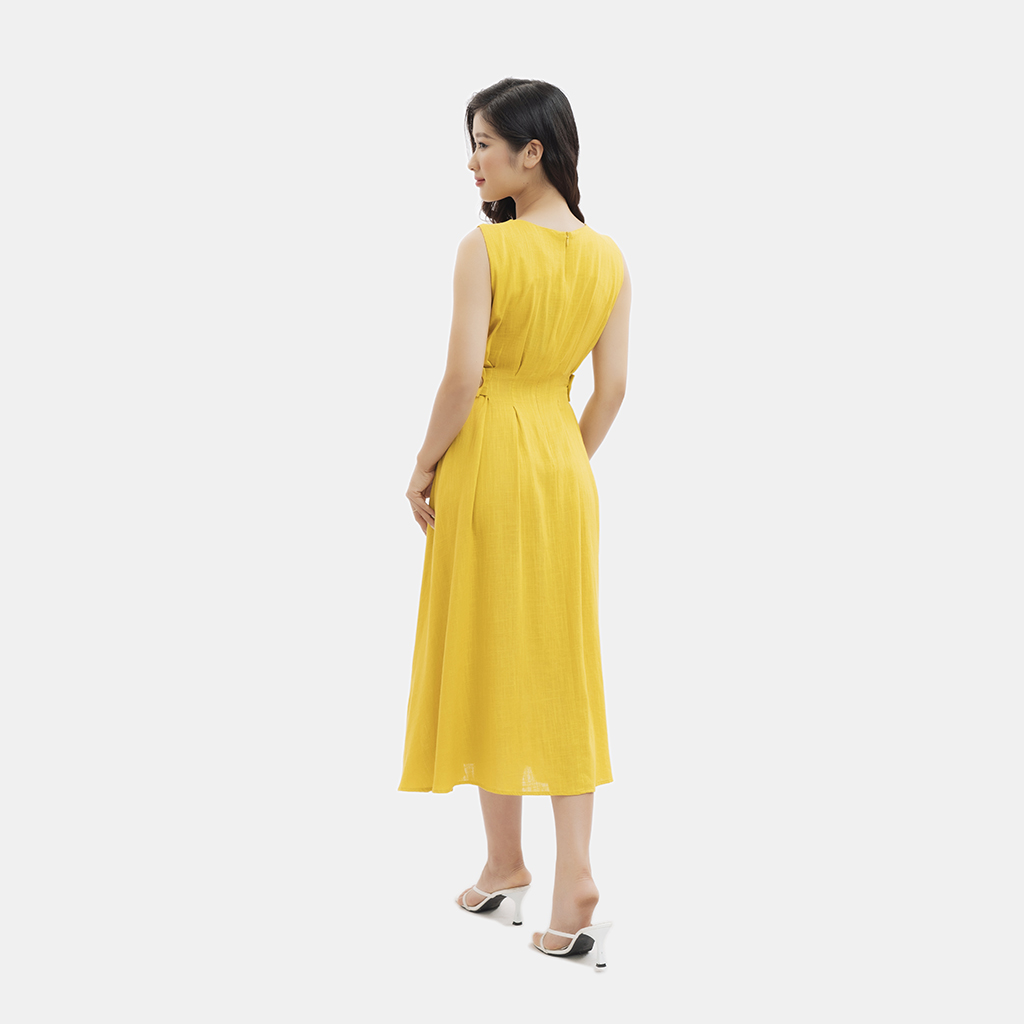 Đầm nữ cổ V buộc dây thân dưới nhún xoè rộng hở lưng thân sau thiết kế thoáng mát, không nhăn SPEARL - 22LF6896054