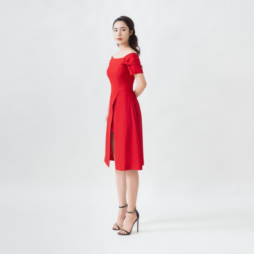 Váy dự tiêc nữ SPEARL- RED VELVET dáng xòe chiết eo 956DW52093