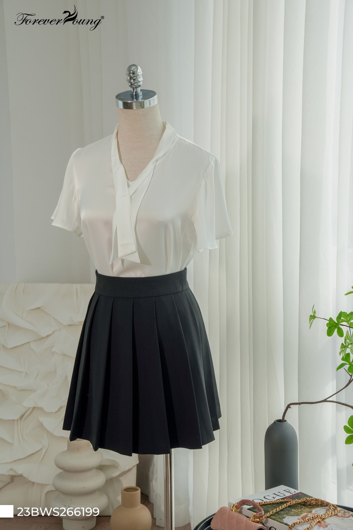 Áo sơ mi cổ đính chéo dây nơ NT 23BWS266199  /ON2302