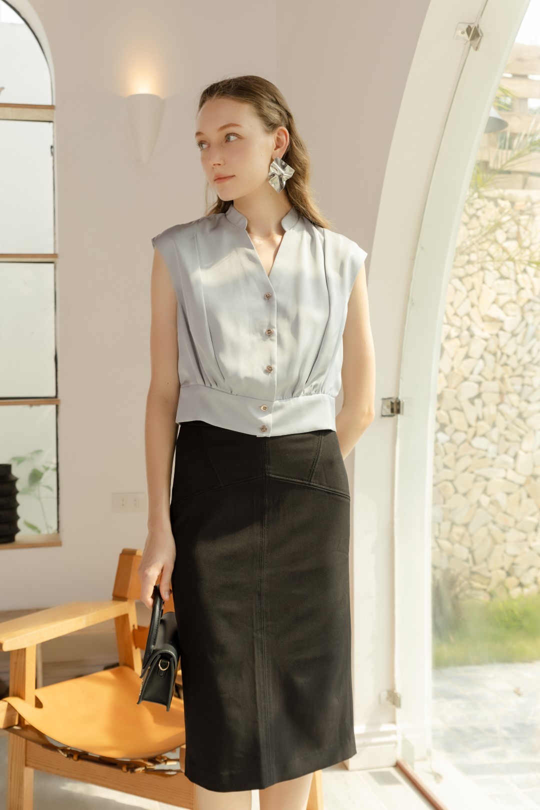 Áo sơ mi nữ Mãhàng:24SF26818058-Size:8 Thànhphần:100%Polyester