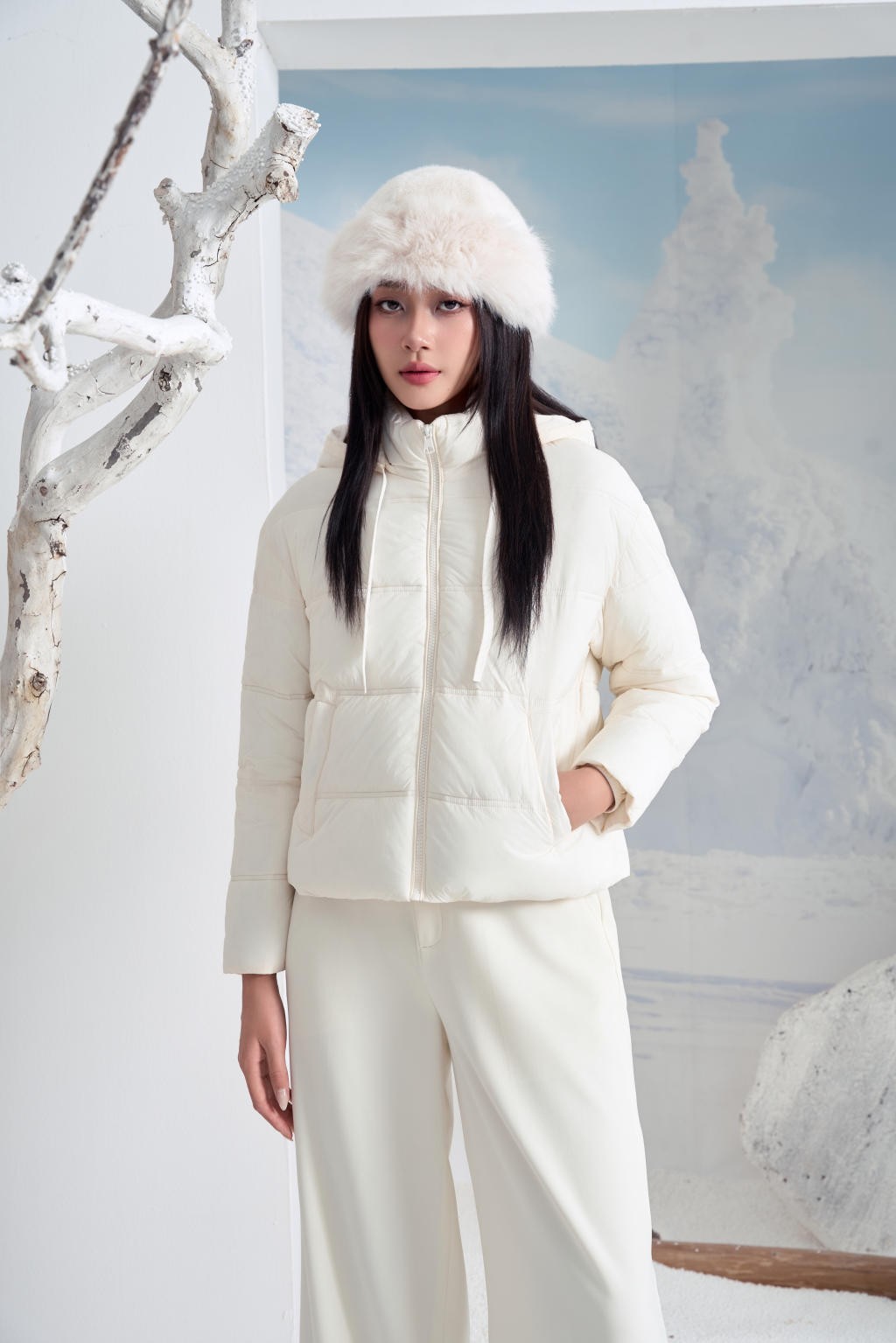 Áo Jacket nữ 3L dáng ngắn 251JWS3012/FY2502