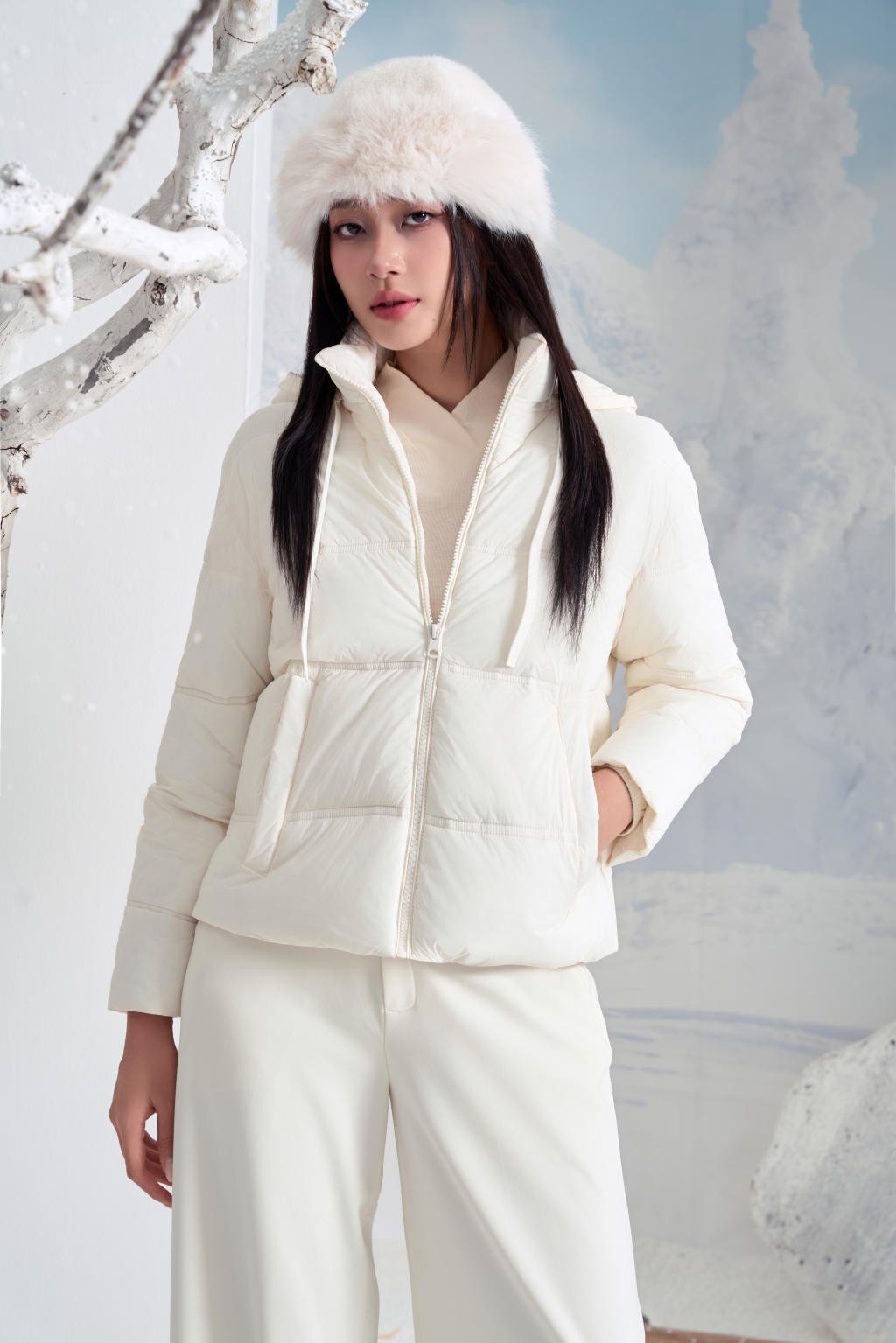 Áo Jacket nữ 3L dáng ngắn 251JWS3012/FY2502