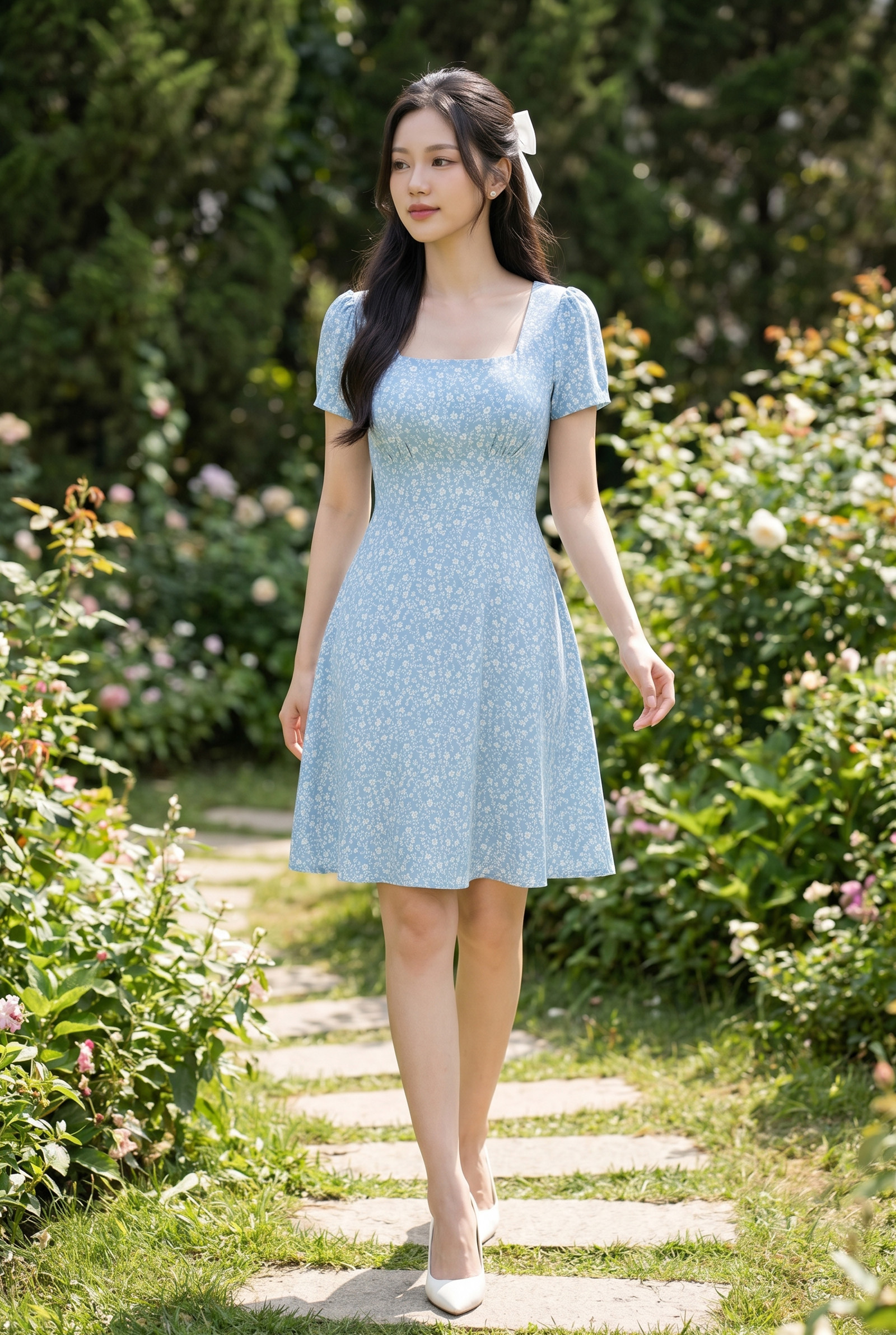FOREVER YOUNG-H23-Đầm xòecổvuôngnữ23S-XL TP:100% Polyester