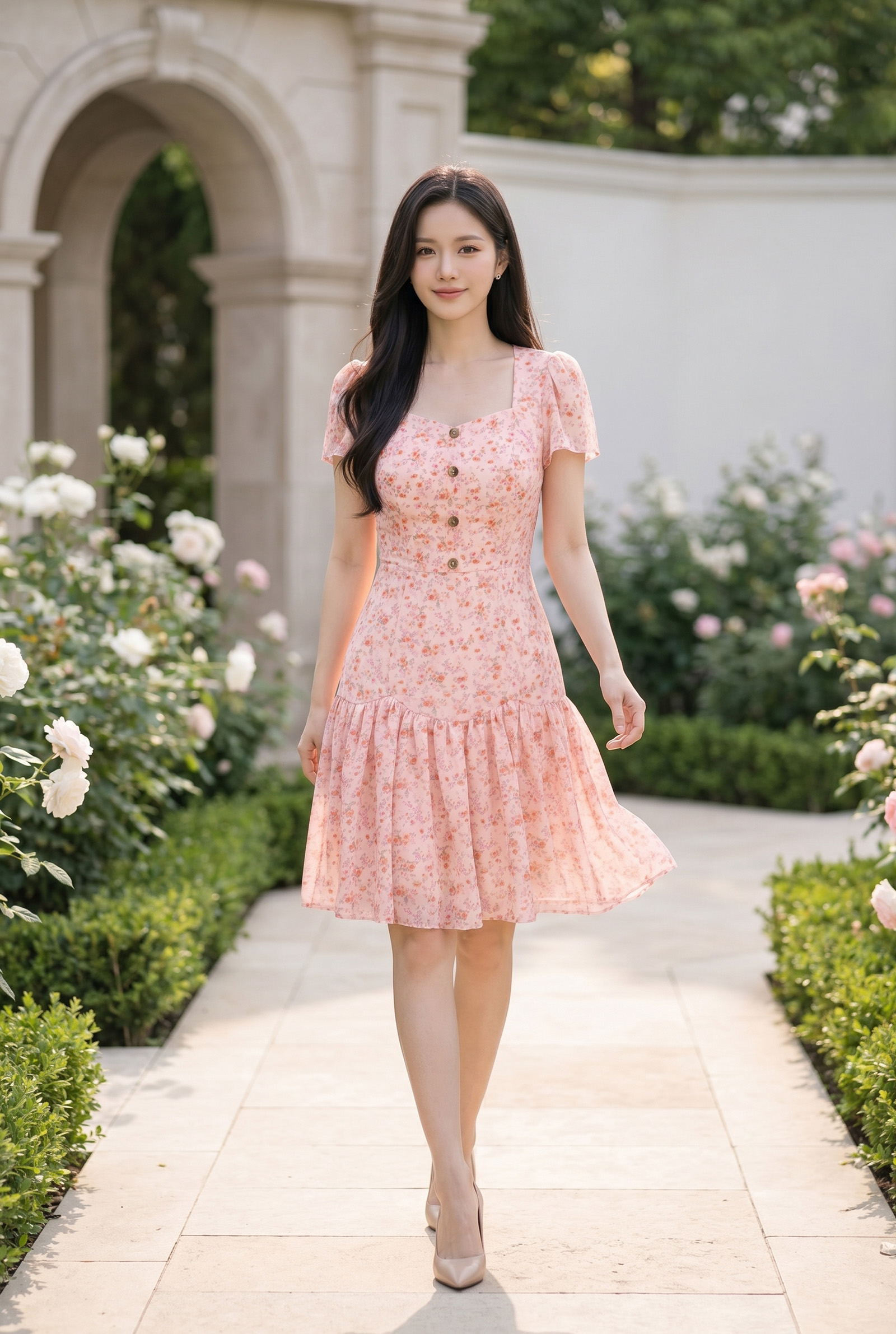 FOREVER YOUNG-H23-Đầm xòe cổvuôngnữ S-XL TP:100% Polyester