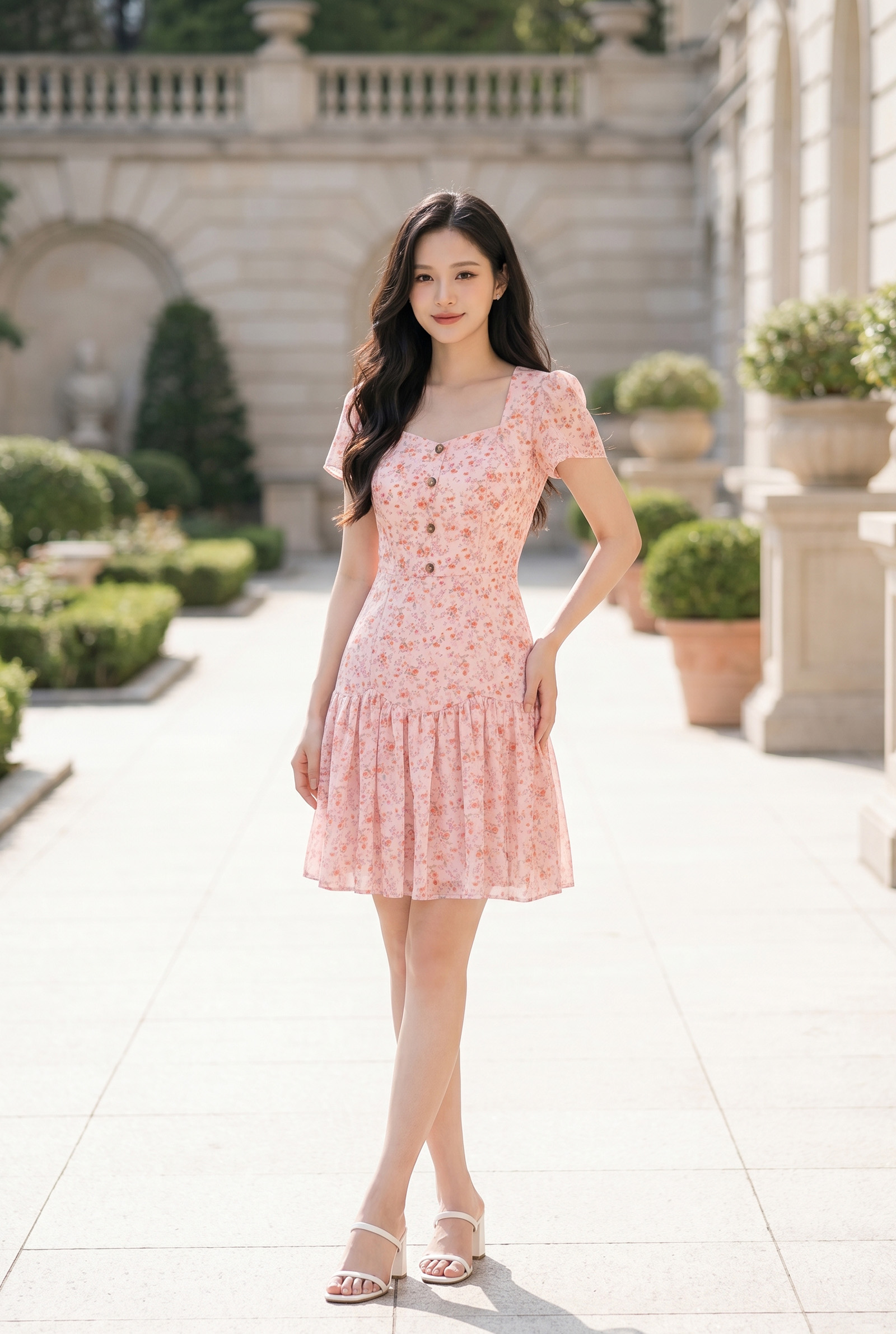 FOREVER YOUNG-H23-Đầm xòe cổvuôngnữ S-XL TP:100% Polyester