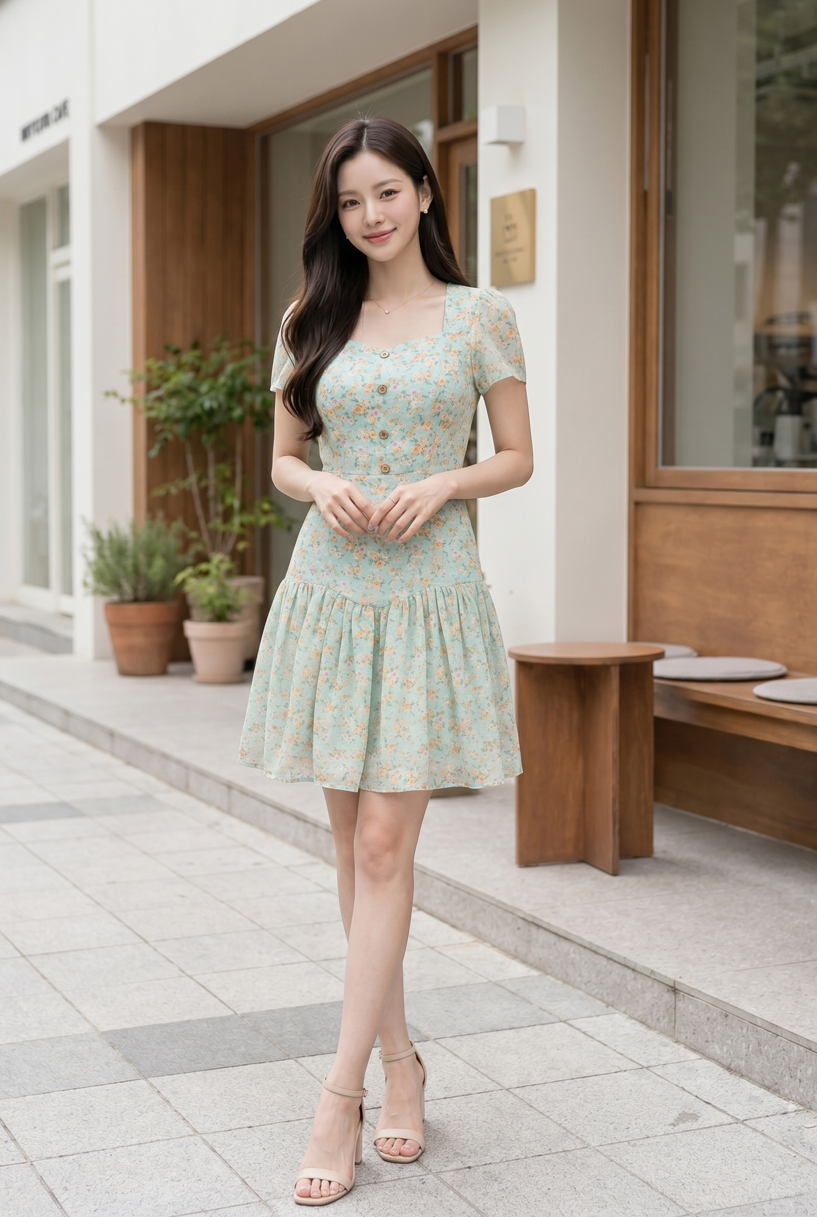 FOREVER YOUNG-H23-Đầm xòe cổvuôngnữ S-XL TP:100% Polyester