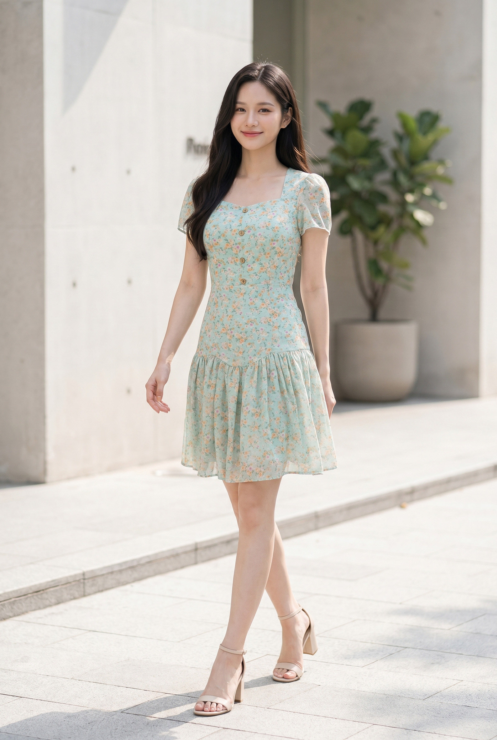 FOREVER YOUNG-H23-Đầm xòe cổvuôngnữ S-XL TP:100% Polyester