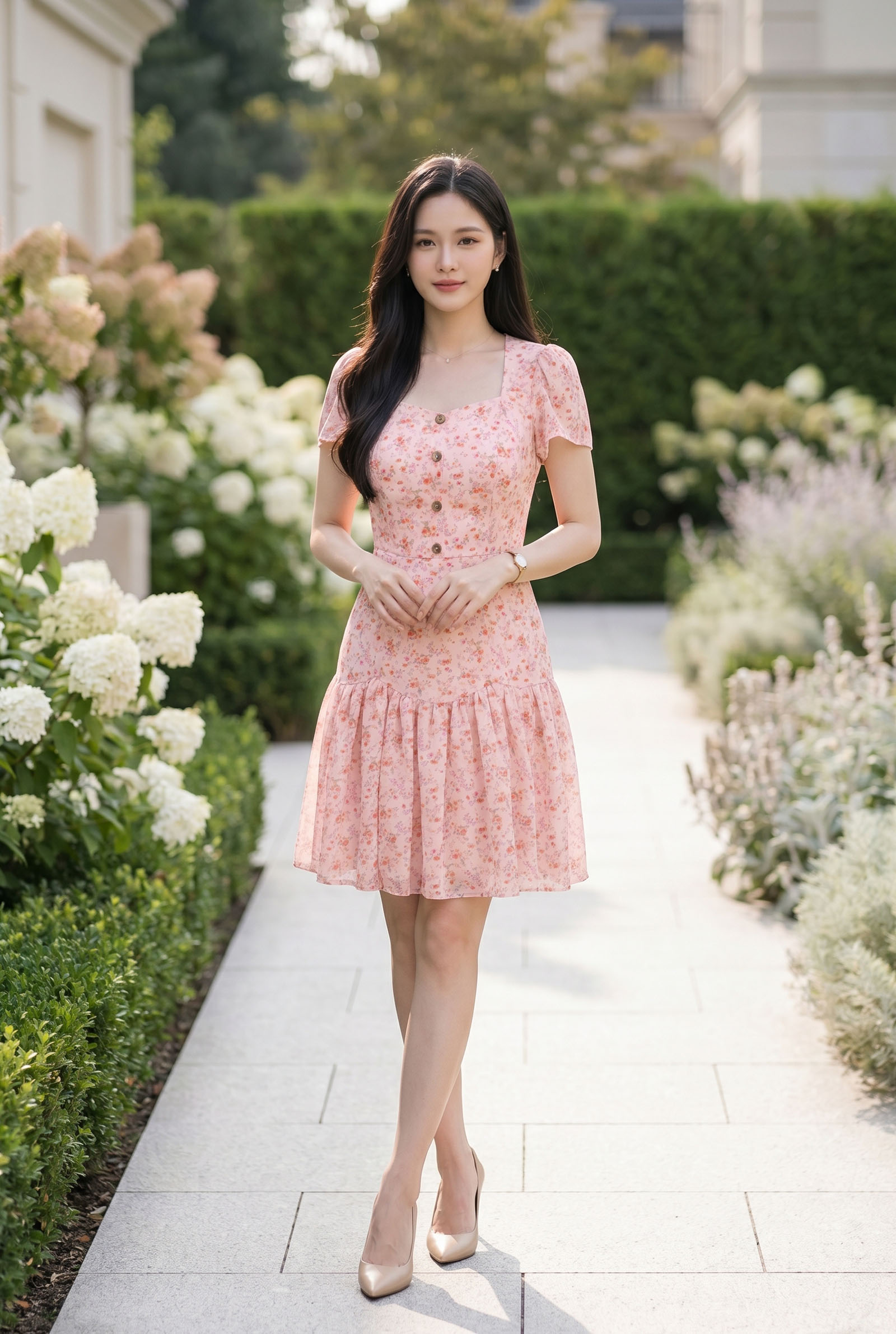 FOREVER YOUNG-H23-Đầm xòe cổvuôngnữ S-XL TP:100% Polyester