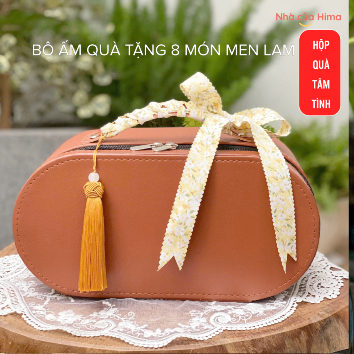 Bộ ấm trà men lam cổ 8 món kèm hộp quà đẹp