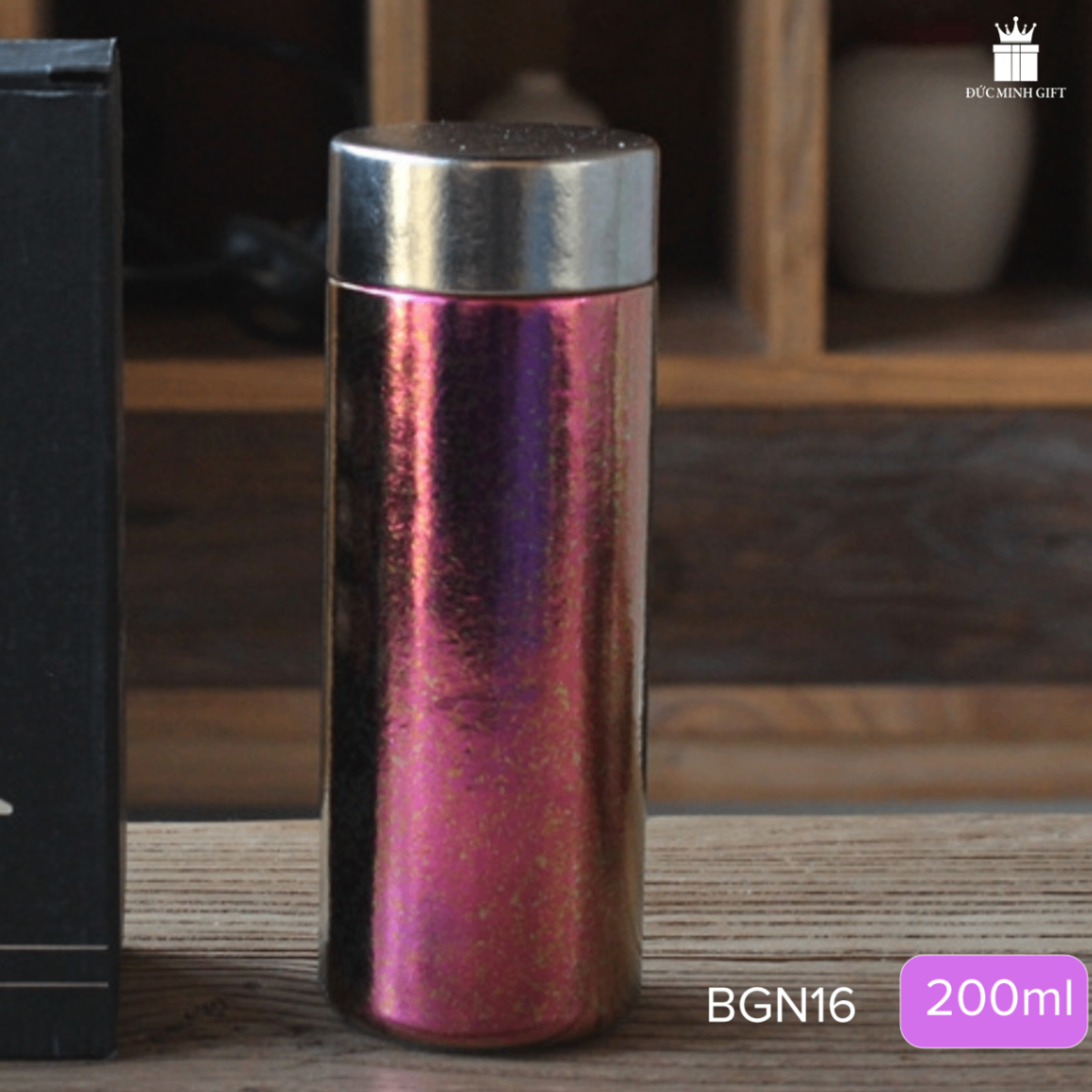 Bình giữ nhiệt titan cao cấp 200ml kèm màng lọc titan màu hoa đào đá