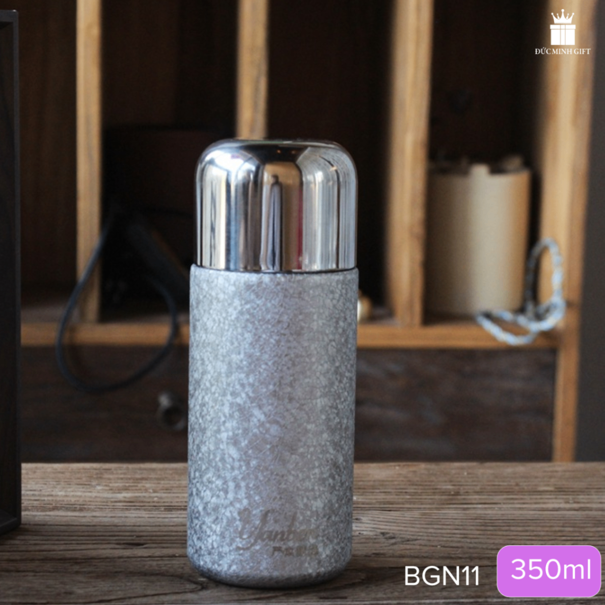 Bình giữ nhiệt titan cao cấp 350ml có ống hút màu bạc pha lê