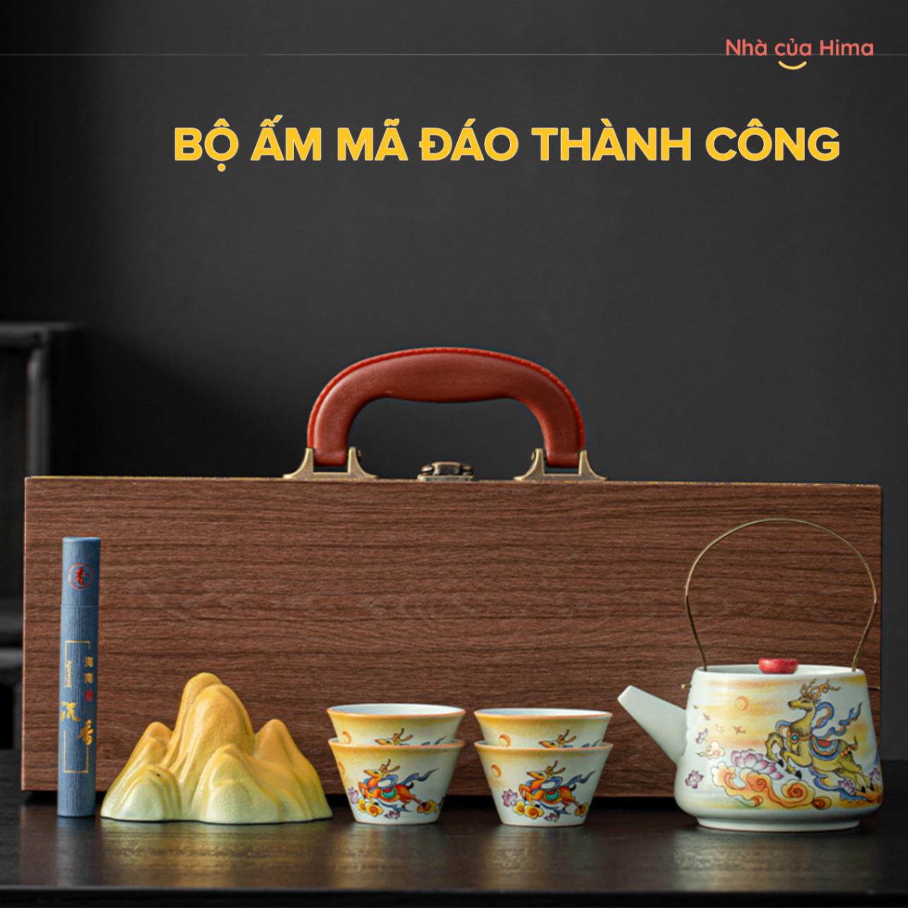 Bộ quà tặng ấm chén ngựa vàng- Mã đáo thành công