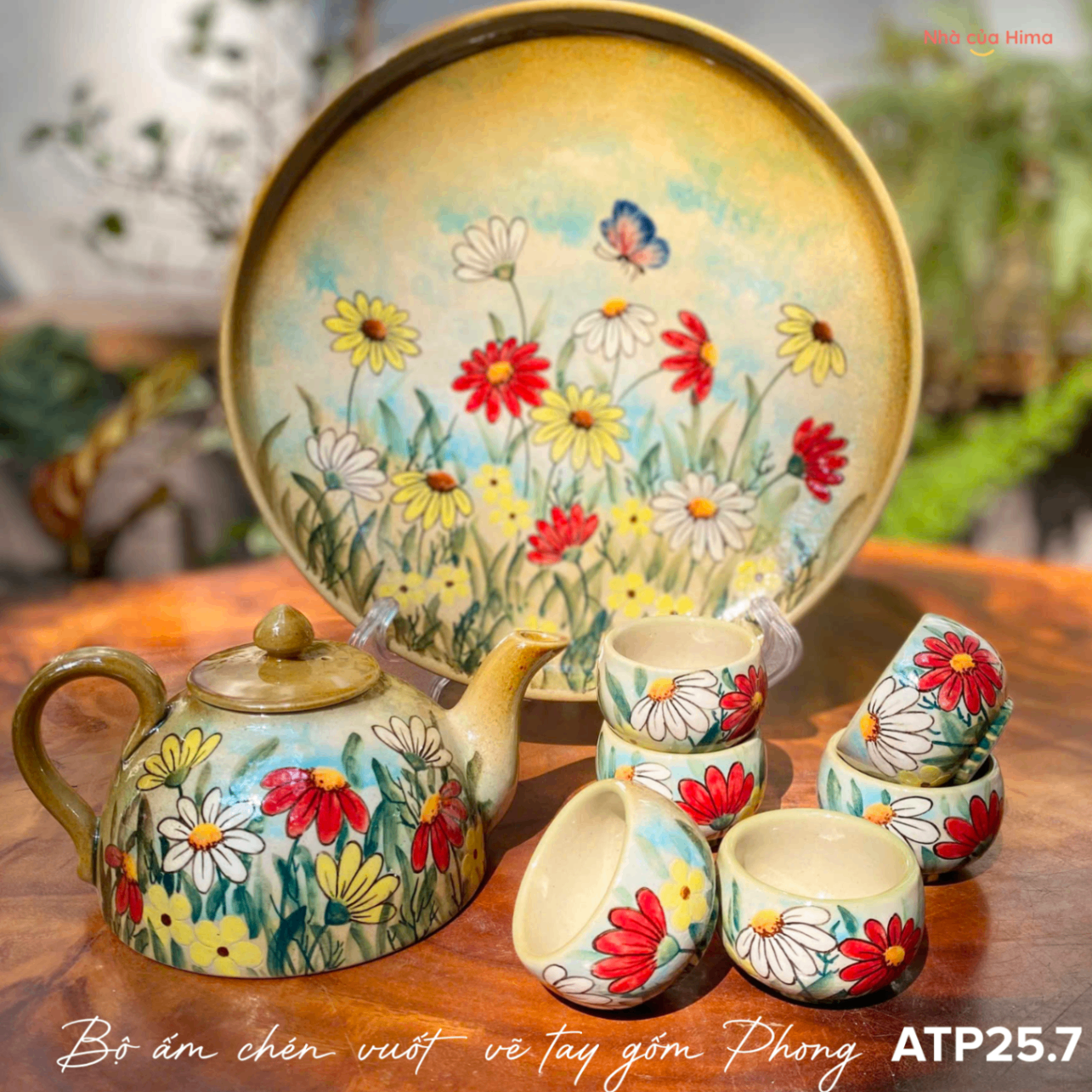 Bộ ấm trà gốm vẽ tay bởi nghệ nhân Phong ATP25.7