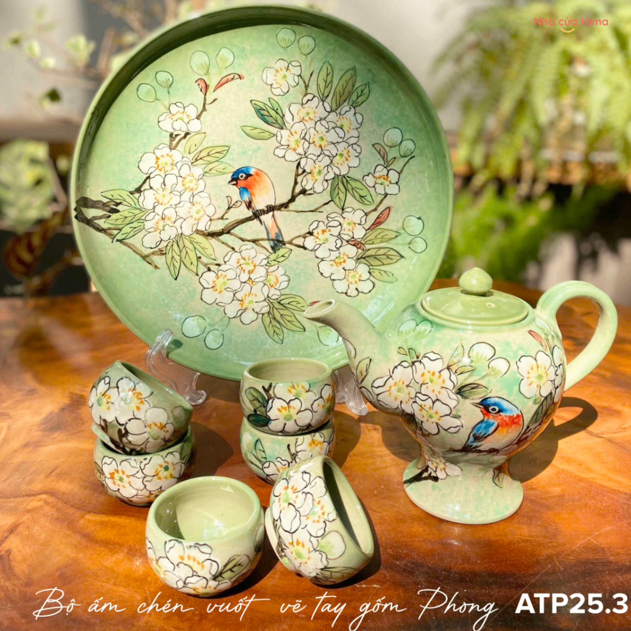 Bộ ấm trà gốm vẽ tay bởi nghệ nhân Phong ATP25.3