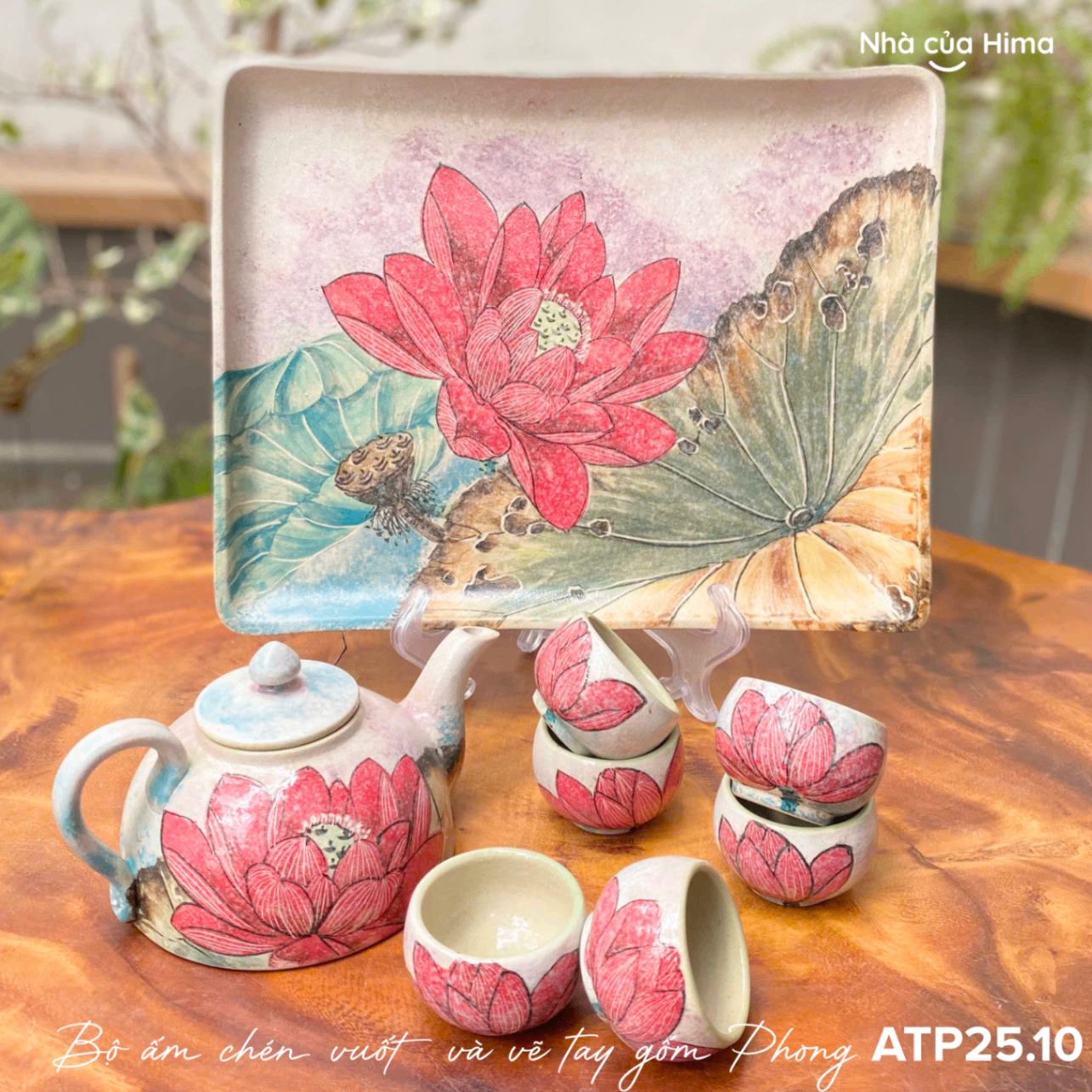 Bộ ấm trà gốm vẽ tay bởi nghệ nhân Phong ATP25.10