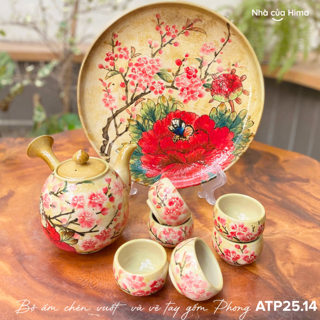 Bộ ấm trà gốm vẽ tay bởi nghệ nhân Phong ATP25.14