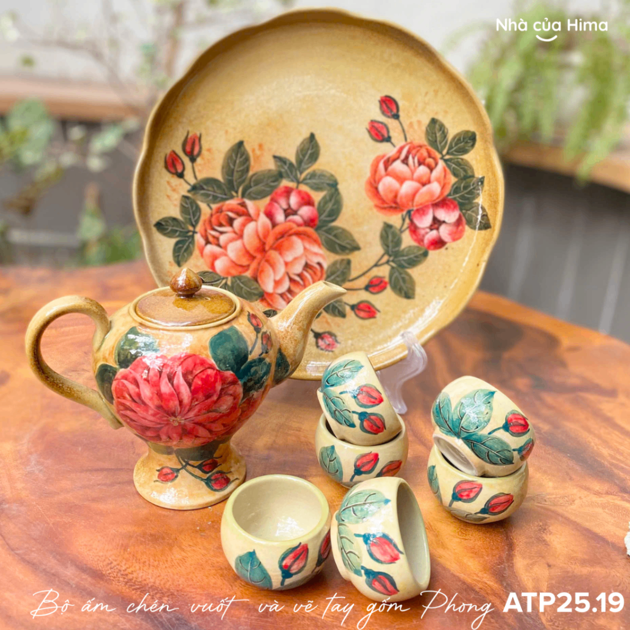 Bộ ấm trà gốm vẽ tay bởi nghệ nhân Phong ATP25.19