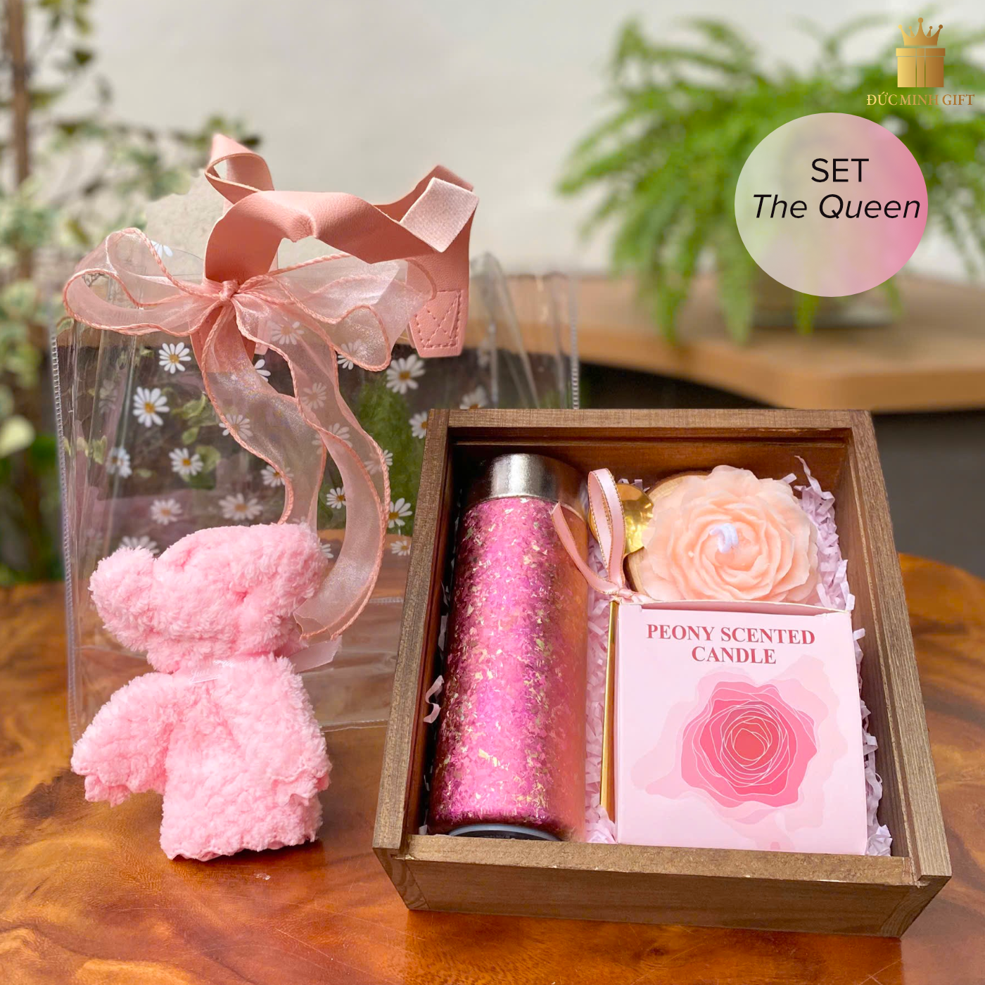 Bộ quà tặng The Queen nữ hoàng party bình giữ nhiệt hoa đào đá 200ml