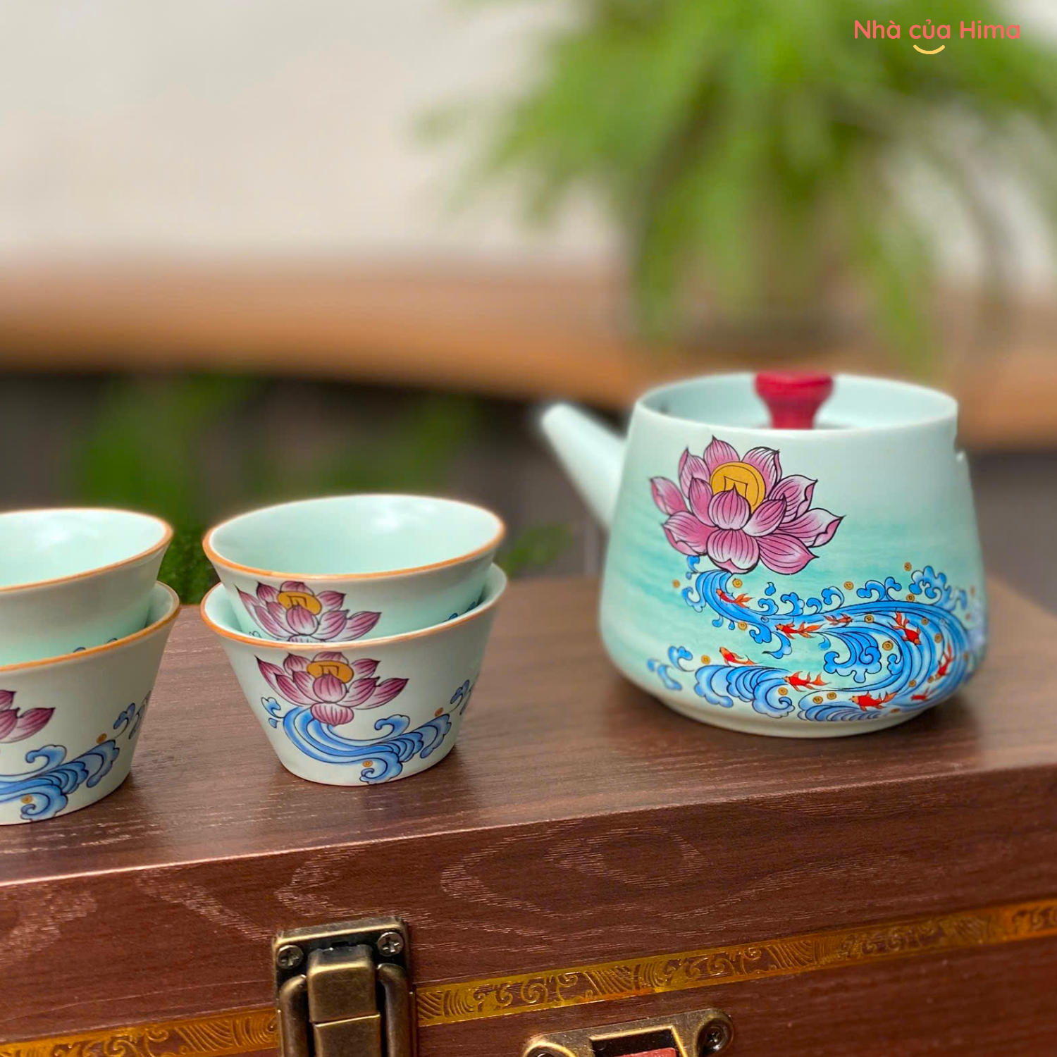 Bộ quà tặng ấm chén hoa sen tím - Thanh