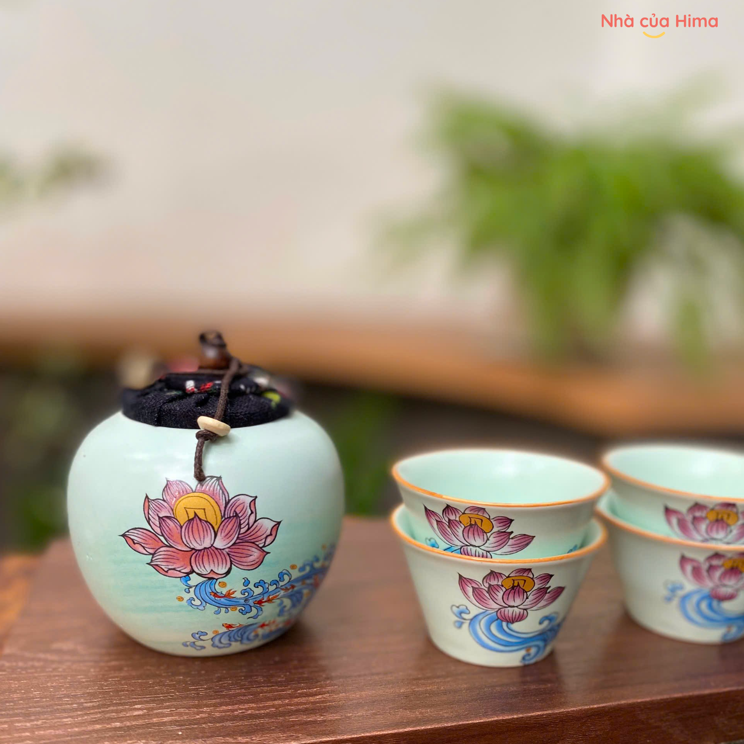 Bộ quà tặng ấm chén hoa sen tím - Thanh