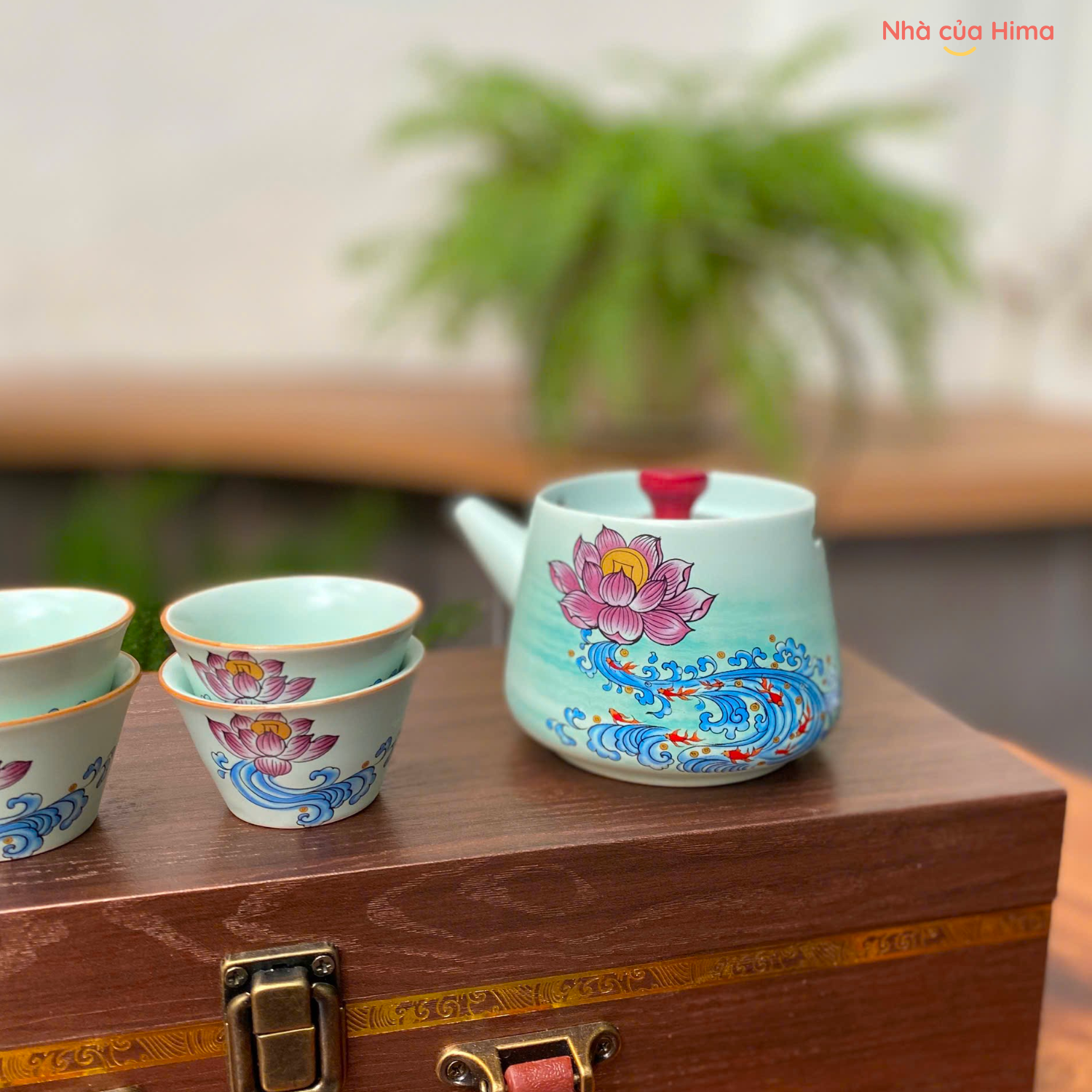 Bộ quà tặng ấm chén hoa sen tím - Thanh