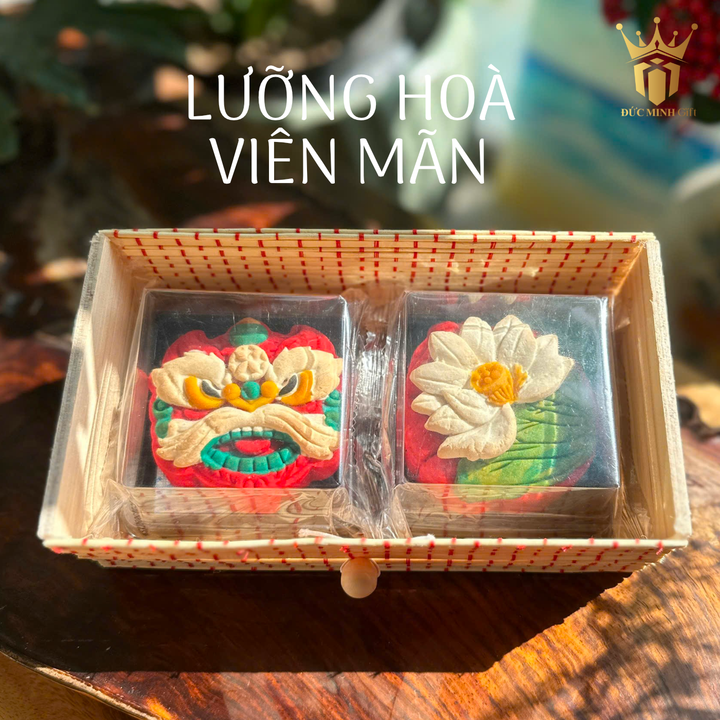 Hộp quà Lưỡng Hoà Viên Mãn 2 bánh nghệ thuật dân gian