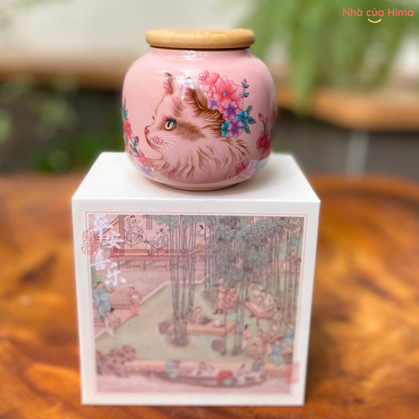 Hũ trà mèo hoa men rạn