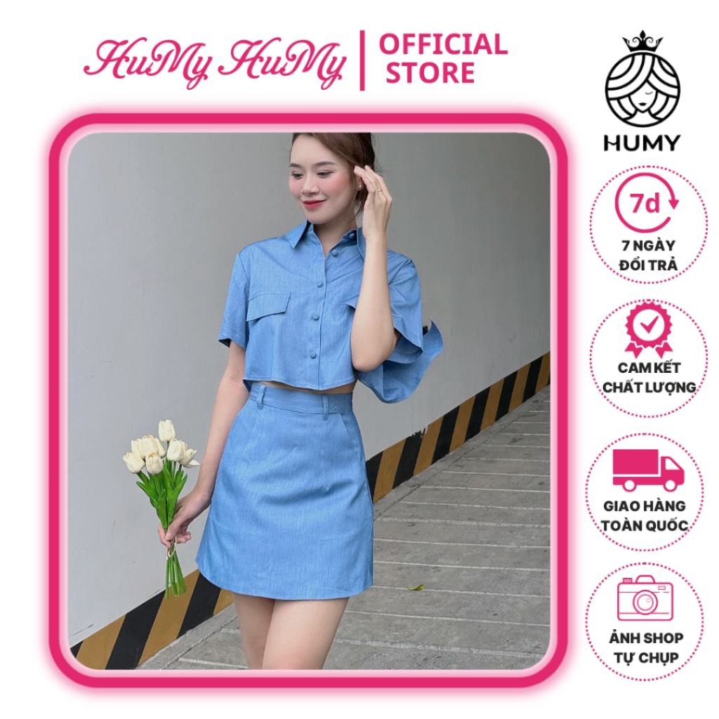 SET DENIM ÁO SƠ MI CUTOUT_ CHÂN VÁY CHỮ A