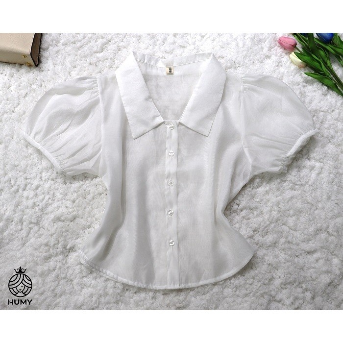 ÁO SƠ MI TAY TRẮNG CỔ SEN