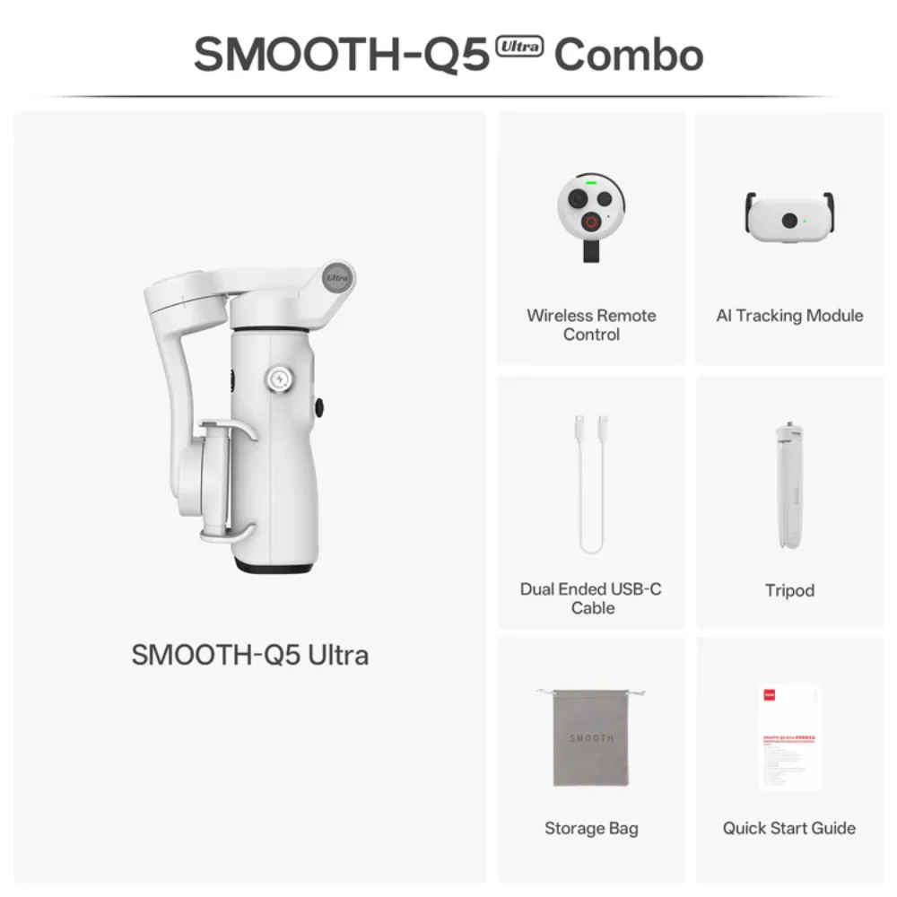 Gimbal Điện Thoại Zhiyun Smooth Q5 Theo Dõi AI Thông Minh, Điều Khiển Bằng Giọng Nói, Cử Chỉ Chính Hãng