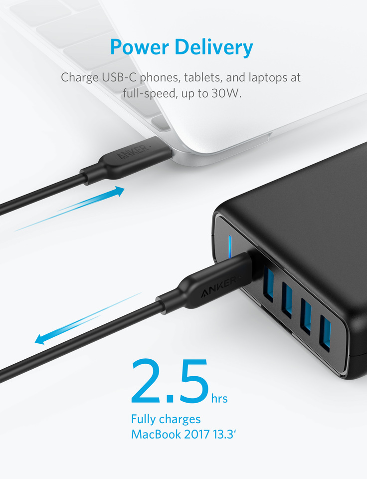 Sạc Anker 5 Cổng 60W, USB-C - PowerPort Speed 5