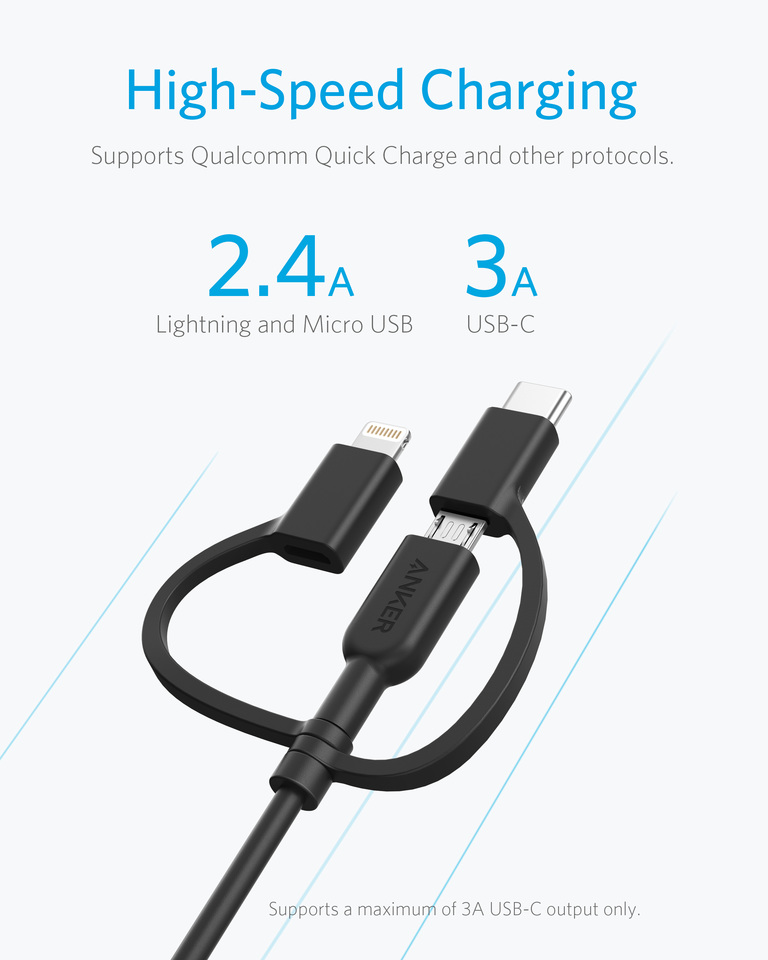 Cáp 3 in 1 Anker Powerline II - 0.9M (Lightning - Type C - Micro USB)