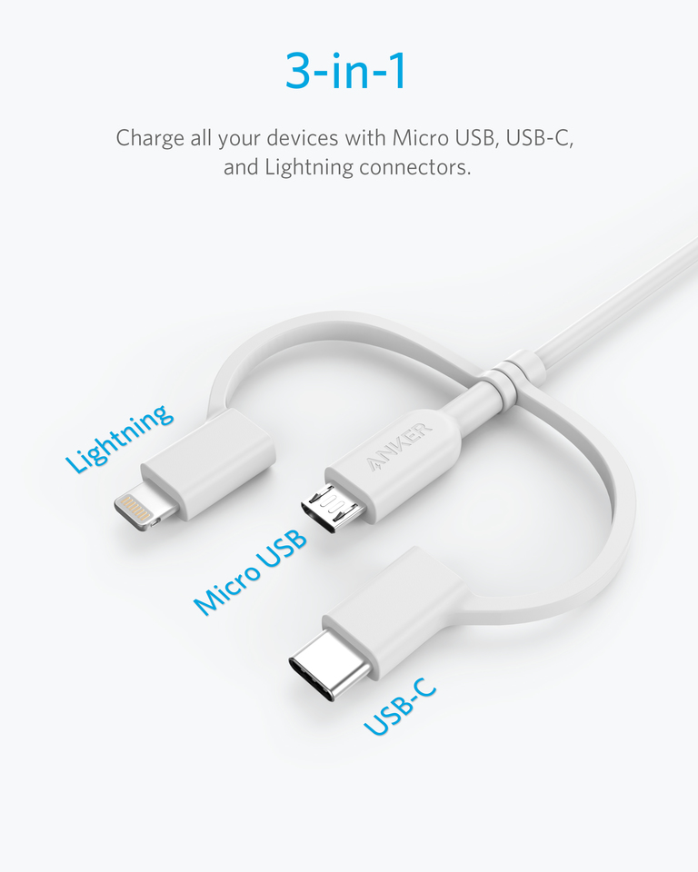 Cáp 3 in 1 Anker Powerline II - 0.9M (Lightning - Type C - Micro USB)