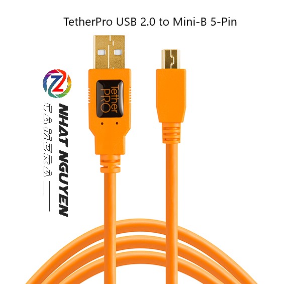 Dây Tether Tools - Cáp TetherPro USB 2.0 to Mini B 5 Pin - Dài 4.6m- Màu Cam