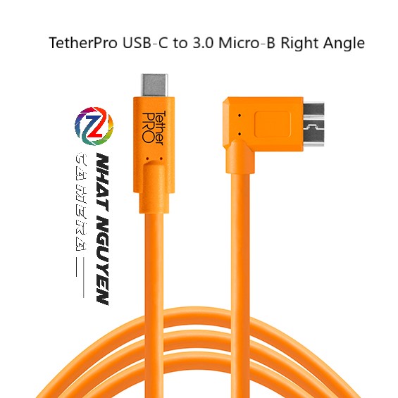 Dây Tether Tools - TetherPro USB C to 3.0 Micro B Right Angle - Màu Cam - Dài 4.6m