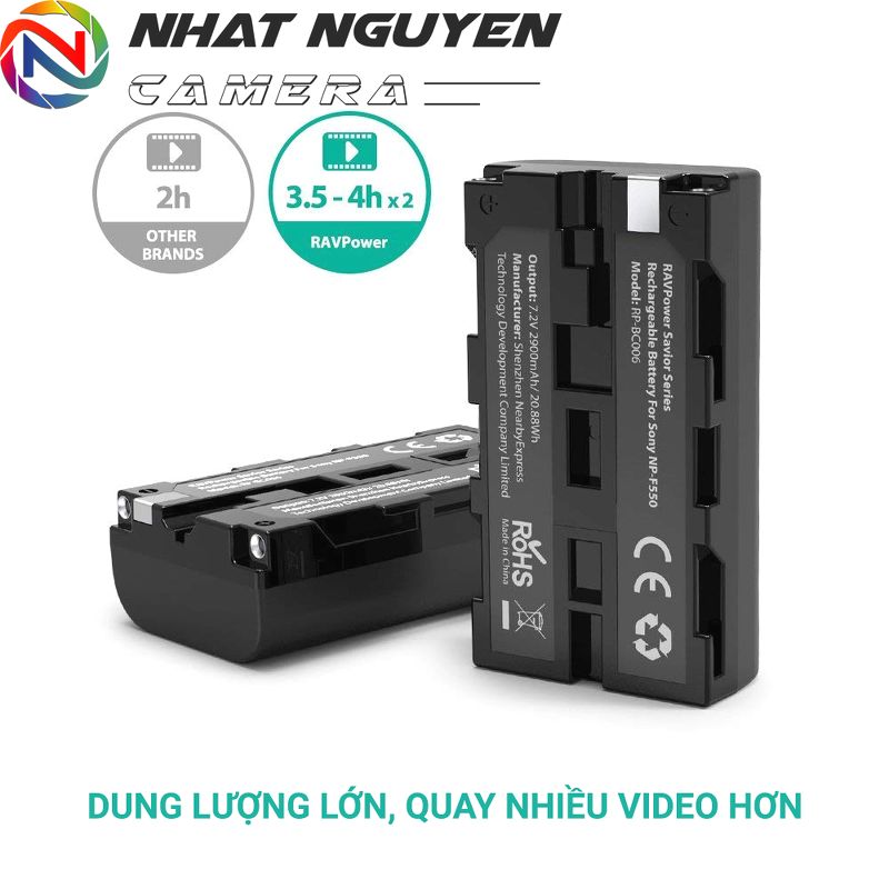 Bộ 2 pin và 1 sạc đôi NP-F550 RAVPower cho Sony