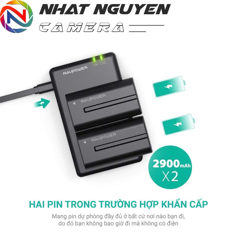 Bộ 2 pin và 1 sạc đôi NP-F550 RAVPower cho Sony