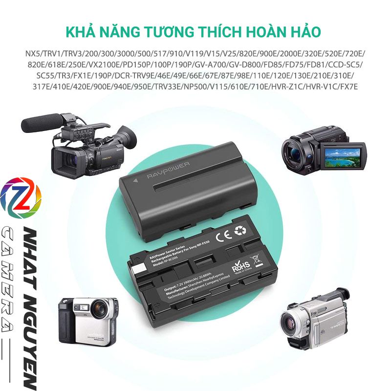 Bộ 2 pin và 1 sạc đôi NP-F550 RAVPower cho Sony