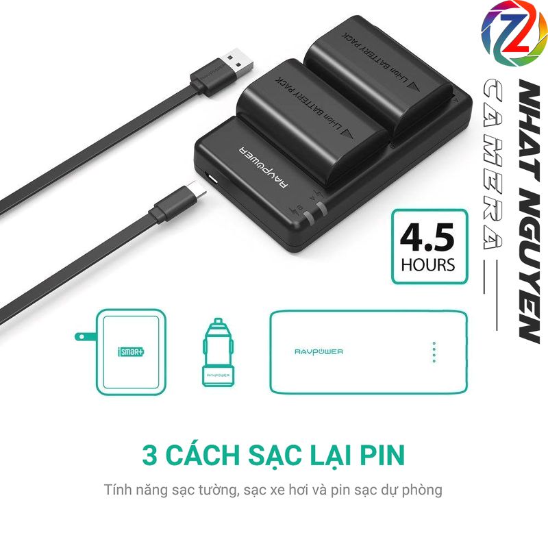 Bộ 2 pin và 1 sạc đôi RAVPower LP-E6N cho Canon