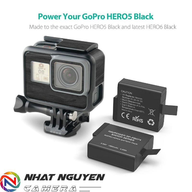 Bộ 2 Pin và 1 đế sạc đôi Ravpower cho Gopro Hero 5,6,7