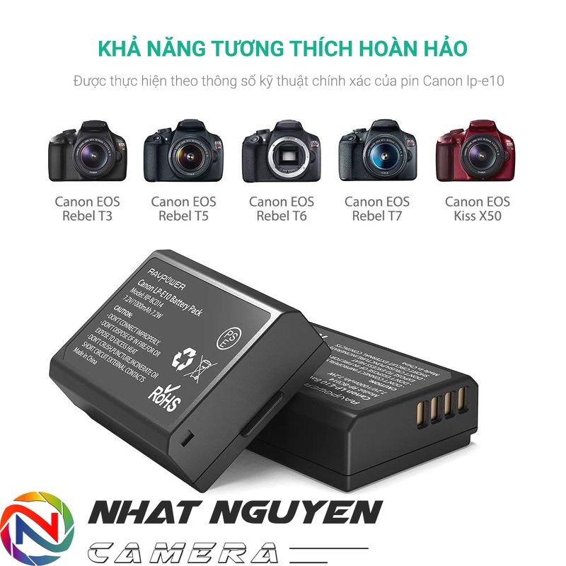 Bộ 2 pin và 1 đế sạc đôi RAVPower LP-E10 cho Canon