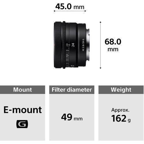 Ống kính Sony FE 24mm f / 2.8 G Chính Hãng